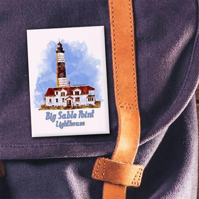 Big Sable Point Lighthouse Watercolor - Michigan Button (Big Sable Point Lighthouse Watercolor - Michigan. Button)