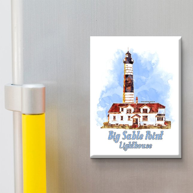 Big Sable Point Lighthouse Watercolor - Michigan Magnet (Big Sable Point Lighthouse Watercolor - Michigan. Magnet)