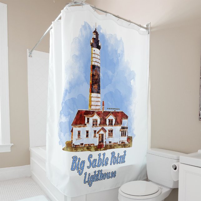Big Sable Point Lighthouse Watercolor - Michigan Shower Curtain (Big Sable Point Lighthouse Watercolor - Michigan. Shower Curtain)
