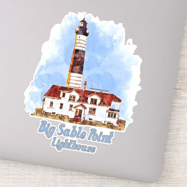 Big Sable Point Lighthouse Watercolor - Michigan Sticker (Big Sable Point Lighthouse Watercolor - Michigan. Sticker)