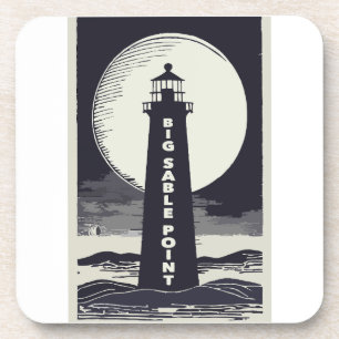 Big Sable Point Michigan Lighthouse Moon Beverage Coaster