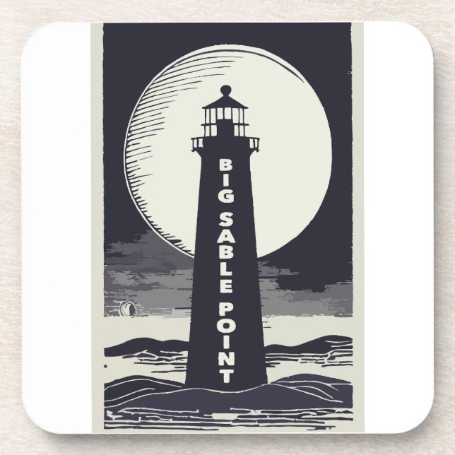 Big Sable Point Michigan Lighthouse Moon Beverage Coaster (Front)