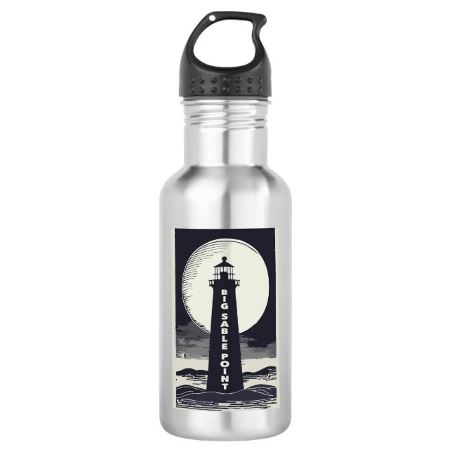 Big Sable Point Michigan Lighthouse Moon Stainless Steel Water Bottle (Front)