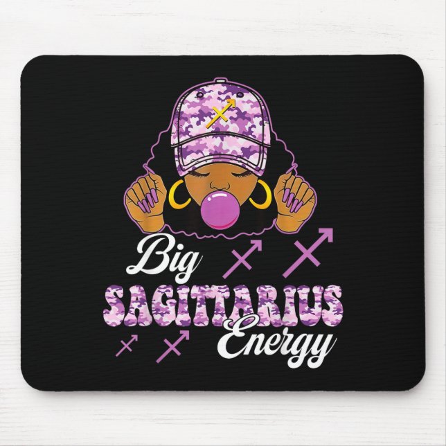 Big Sagittarius Energy Afro Girl With Purple Camou Mouse Pad (Front)