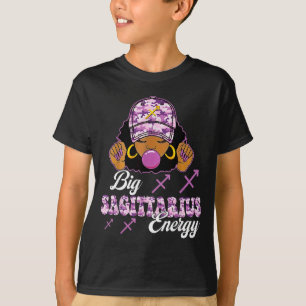 Big Sagittarius Energy Afro Girl With Purple Camou T-Shirt