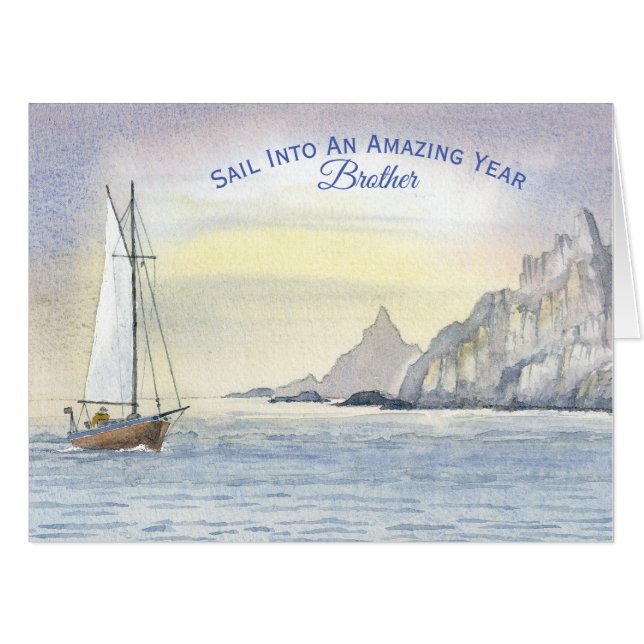 Big Sail Into An Amazing Year Brother Birthdy Card (Front Horizontal)