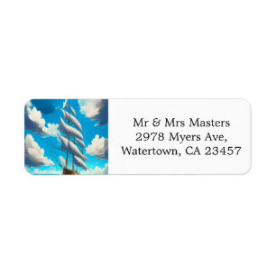 Big Sailboat, Blue Skies, White Fluffy Clouds Label