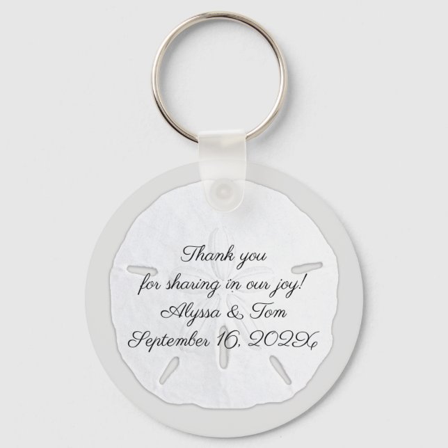 Big Sand Dollar Personalized Wedding Favor Keychain (Front)