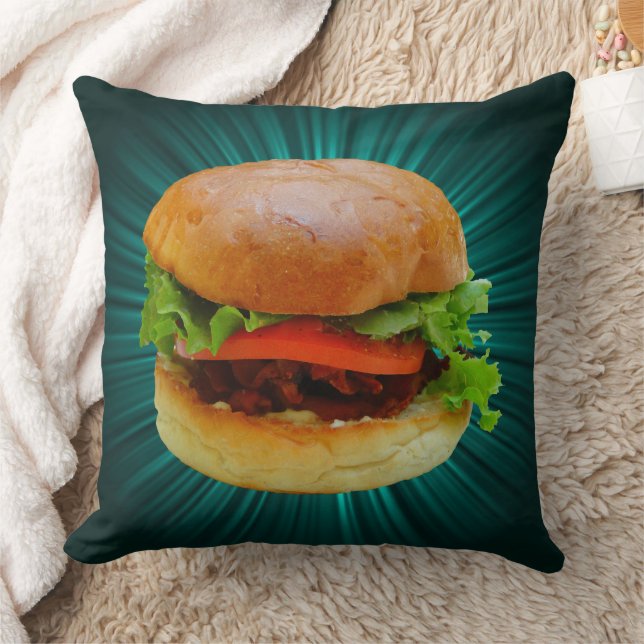 Big Sandwich Food Image Teal Pillow (Blanket)