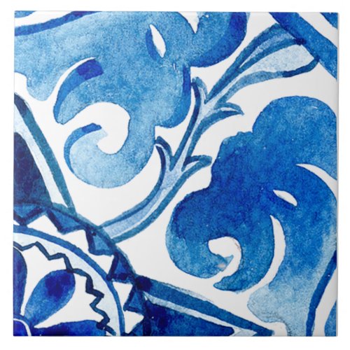 Big scale Mediterranean azul blue watercolour Ceramic Tile