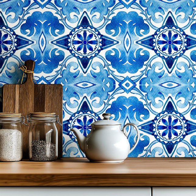 Big scale Mediterranean azul blue watercolour Ceramic Tile (Creator Uploaded)