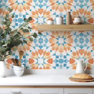 Big scale Morrocan watercolour orange teal Ceramic Tile