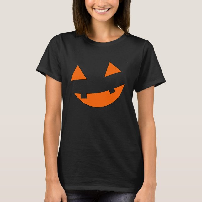 Big Scary Orange Smiling Pumpkin Face Halloween T-Shirt (Front)