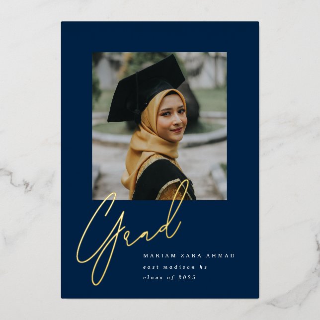 Big Script Grad Foil Invitation (Front)