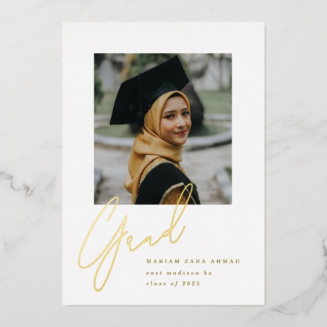 Big Script Grad Foil Invitation (Front)