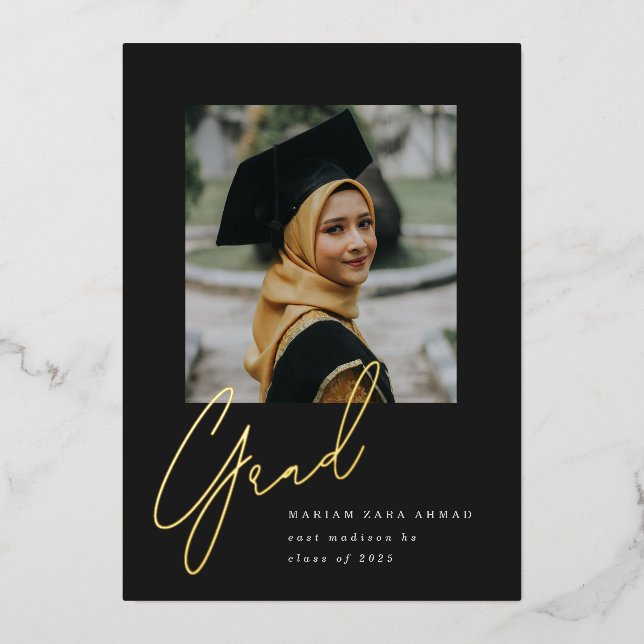 Big Script Grad Foil Invitation (Front)