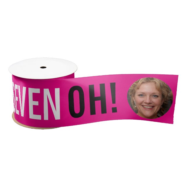 Big Seven OH! photo circle pink birthday Satin Ribbon (Spool)