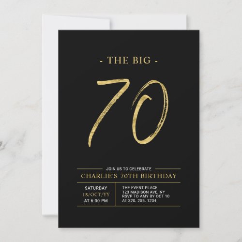 Big Seventy  Gold  Black 70th Birthday Party Invitation