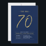 Big Seventy | Gold & Navy Blue 70th Birthday Party Invitation<br><div class="desc">Celebrate your special day with this simple stylish 70th birthday party invitation. This design features a brush script "The Big 70" with a clean layout in anavy blue & gold color combo. More designs and party supplies are available at my shop BaraBomDesign.</div>