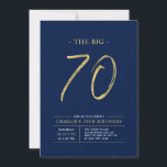 Big Seventy | Gold & Navy Blue 70th Birthday Party Invitation<br><div class="desc">Celebrate your special day with this simple stylish 70th birthday party invitation. This design features a brush script "The Big 70" with a clean layout in anavy blue & gold color combo. More designs and party supplies are available at my shop BaraBomDesign.</div>