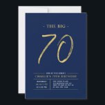 Big Seventy | Gold & Navy Blue 70th Birthday Party Invitation<br><div class="desc">Celebrate your special day with this simple stylish 70th birthday party invitation. This design features a brush script "The Big 70" with a clean layout in anavy blue & gold color combo. More designs and party supplies are available at my shop BaraBomDesign.</div>