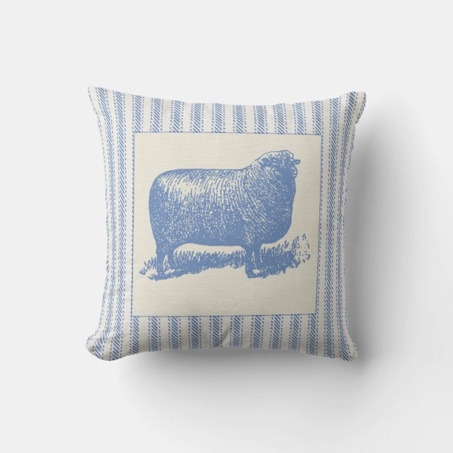 Big Sheep with Ticking Throw Pillow (Front)