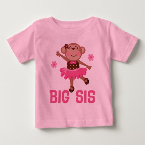 Big Sis Ballerina Monkeys Girls Ruffle T_shirt
