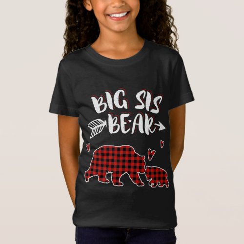 Big Sis Bear Xmas Red Plaid Matching Family Christ T_Shirt