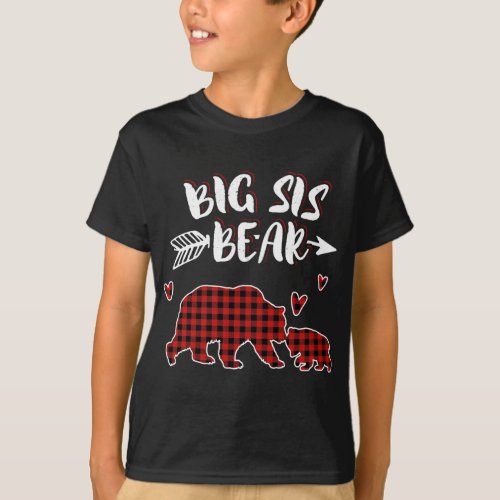Big Sis Bear Xmas Red Plaid Matching Family Christ T_Shirt