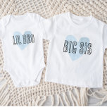 Big Sis Blue Heart Matching Sibling Family Baby T-Shirt<br><div class="desc">Custom printed apparel personalized with a watercolor heart graphic and "Big Sis" text in a cute hand-lettered font. Perfect for a pregnancy announcement photo or a gift for older siblings when new baby arrives! Use the design tools to edit the colors or add your own text and photos to create...</div>