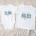 Big Sis Blue Heart Matching Sibling Family Baby T-Shirt<br><div class="desc">Custom printed apparel personalized with a watercolor heart graphic and "Big Sis" text in a cute hand-lettered font. Perfect for a pregnancy announcement photo or a gift for older siblings when new baby arrives! Use the design tools to edit the colors or add your own text and photos to create...</div>