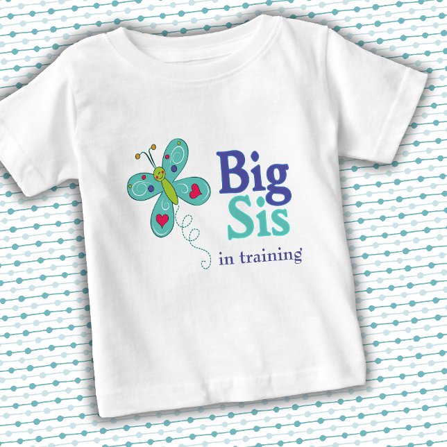 Big Sis Cute Whimsical Butterfly Baby T-Shirt (Replace "in training" with a name or other text of your choosing.)