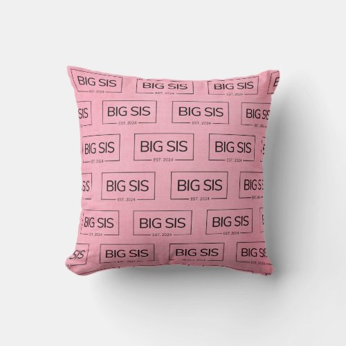 Big Sis est 2024 sibling pink linen pattern baby Throw Pillow