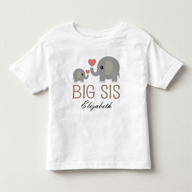 Big Sis Girls Cute Elephant Personalized T-shirt (Front)