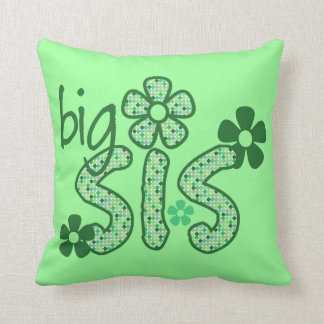 Big Sis Green Flowers Throw Pillow