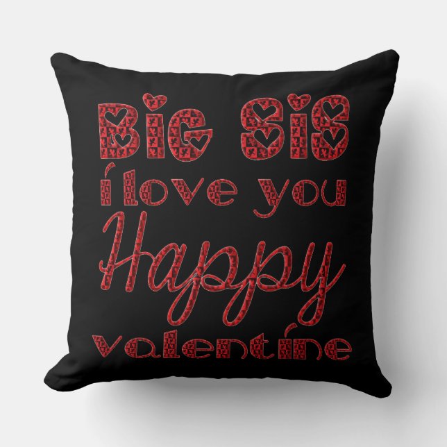 Big Sis I Love You Cute Cupid Typography Valentine Throw Pillow (Front)