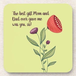 Big Sis Little Sister Sweet Quote Wild Flowers Beverage Coaster