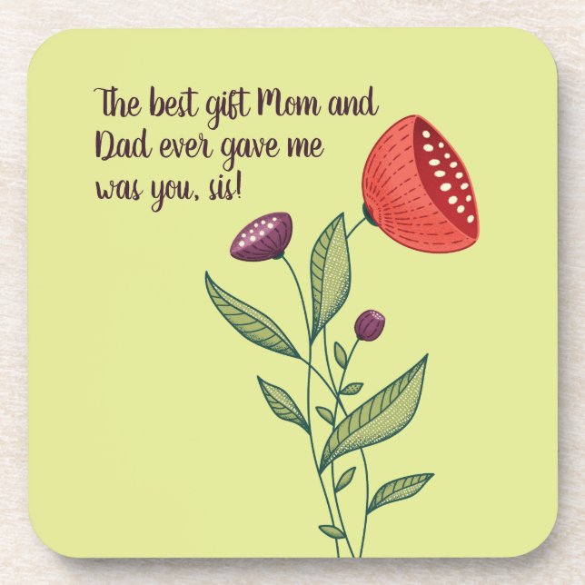 Big Sis Little Sister Sweet Quote Wild Flowers Beverage Coaster (Front)