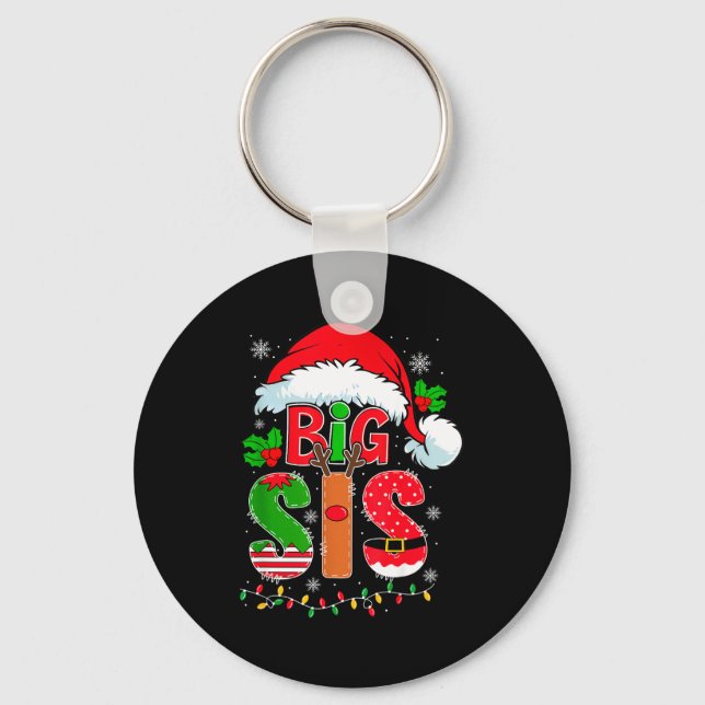 Big Sis Santa Hat New Big Sister Announcement Xmas Keychain (Front)
