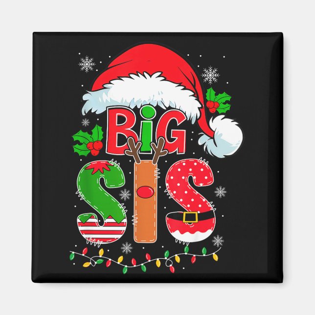 Big Sis Santa Hat New Big Sister Announcement Xmas Magnet (Front)