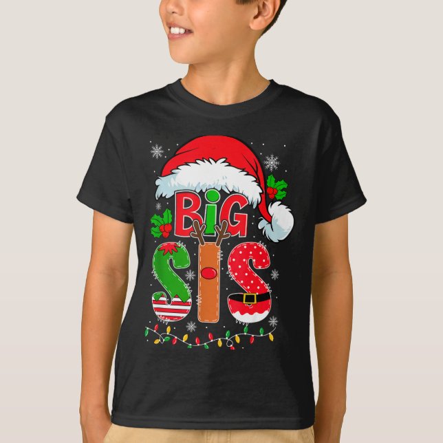 Big Sis Santa Hat New Big Sister Announcement Xmas T-Shirt (Front)