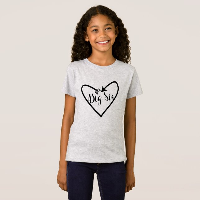 Big Sis Sister Kids Script Arrow Heart Boho T-Shirt (Front Full)