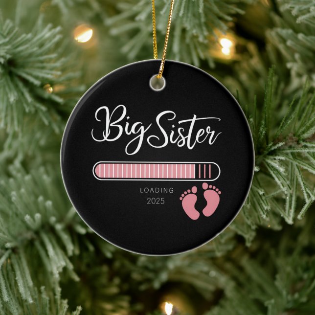 Big Sister 2025 Loading Pregnancy Announcement  Ceramic Ornament (Tree)