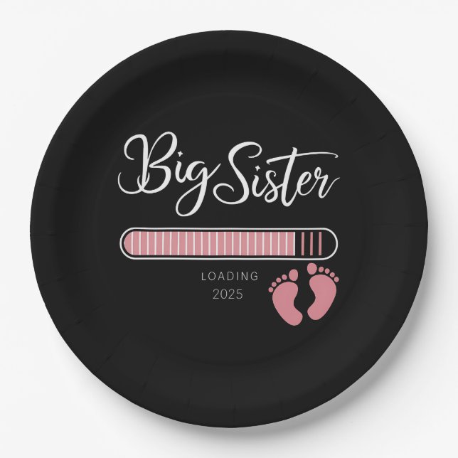 Big Sister 2025 Loading Pregnancy Announcement  Paper Plates (Front)