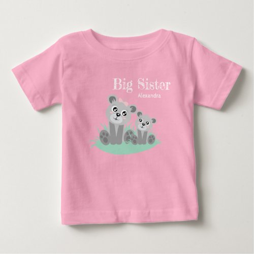 Big sister adjustable name with acute bear baby T_Shirt