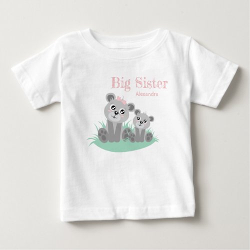 Big sister adjustable name with acute bear baby T_Shirt