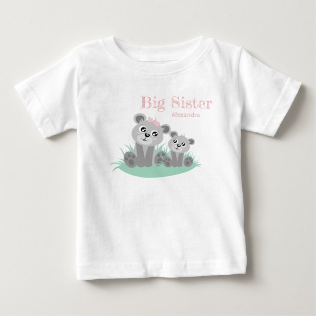 Big sister adjustable name with cute bear baby T-Shirt (Front)
