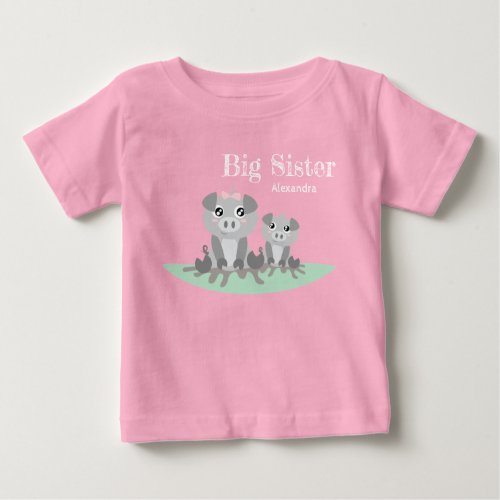Big sister adjustable name with cute piglets baby T_Shirt