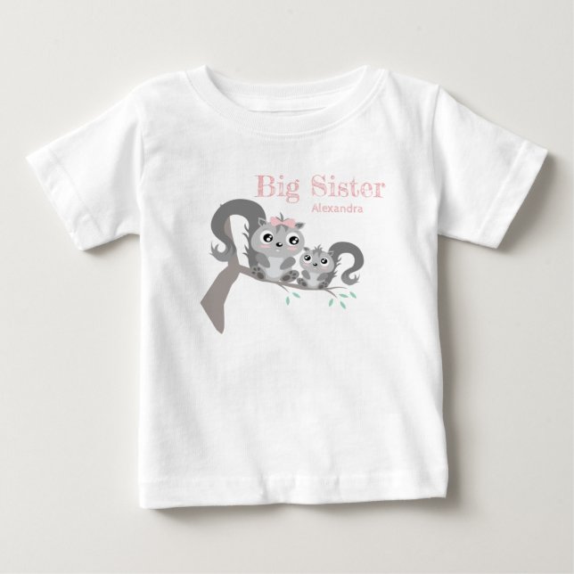 Big sister adjustable name with cute squirrels baby T-Shirt (Front)