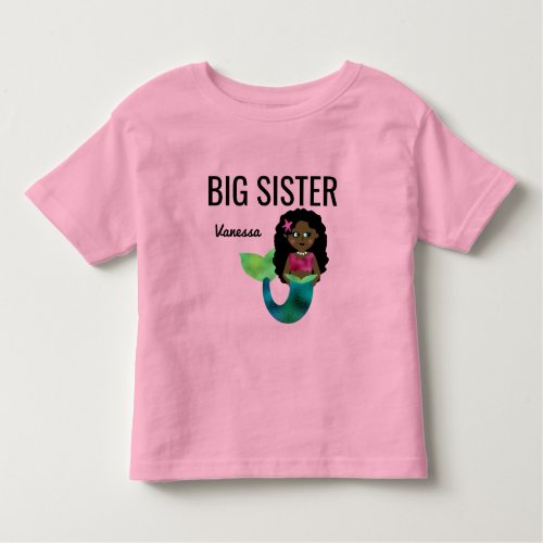 Big Sister African American Mermaid Faux Foil Girl Toddler T_shirt